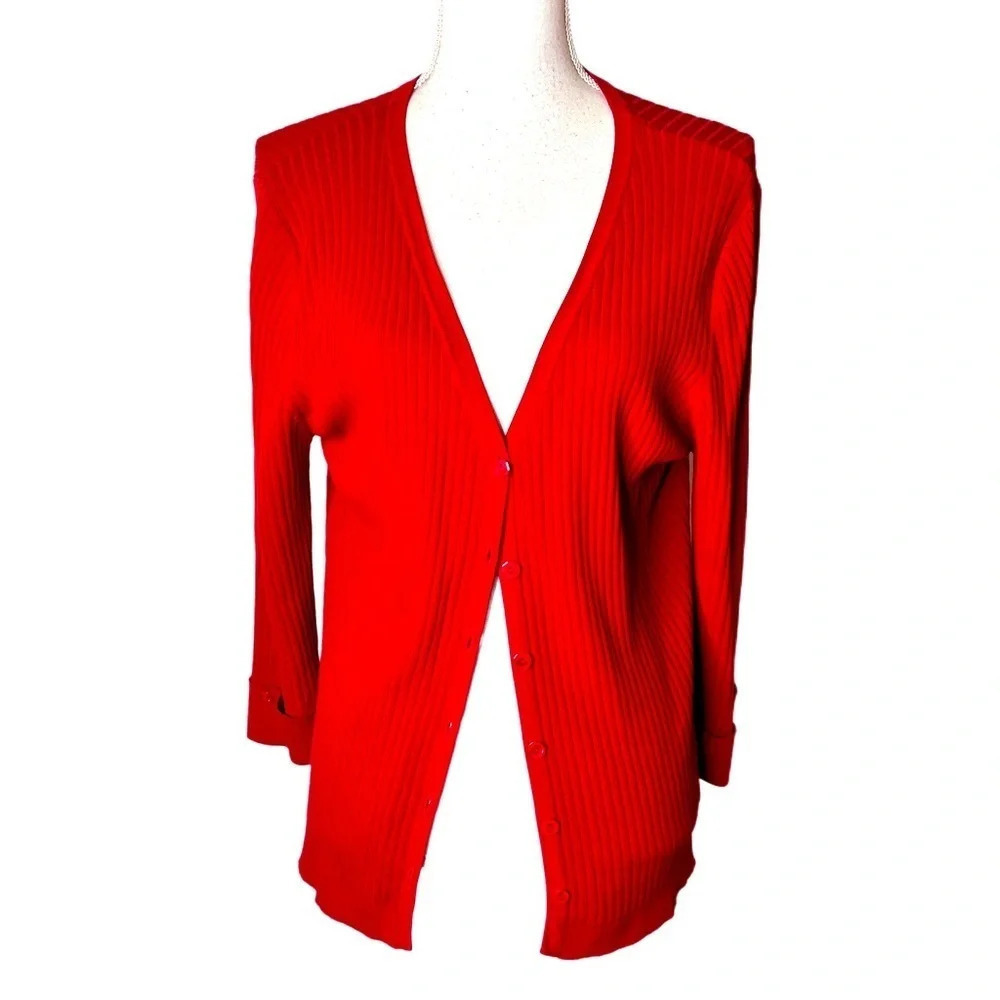 Venue cardigan sweater. Red Size large. 68 % rayon. 32% Nylon